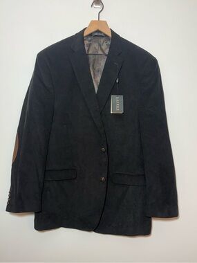 Lauren Ralph Lauren Mens Corduroy Sport Coat Blazer Size 46L Black Elbow Patches